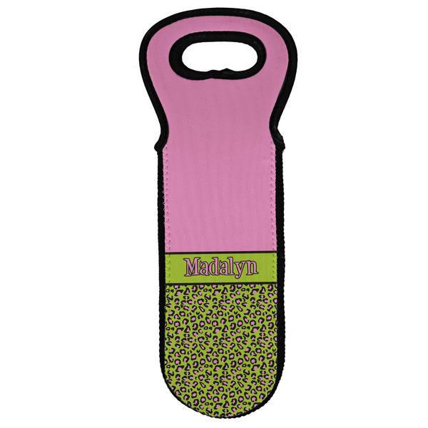 Custom Pink & Lime Green Leopard Wine Tote Bag w/ Name or Text