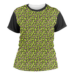 Pink & Lime Green Leopard Women's Crew T-Shirt - Medium