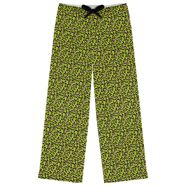 Custom Pink & Lime Green Leopard Womens Pajama Pants - L