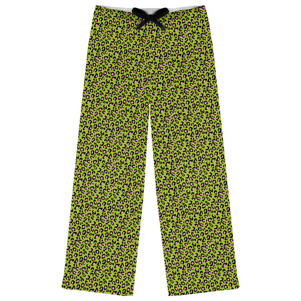 Custom Pink & Lime Green Leopard Womens Pajama Pants - XS