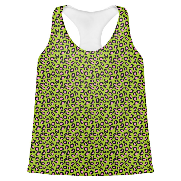 Custom Pink & Lime Green Leopard Womens Racerback Tank Top - 2X Large