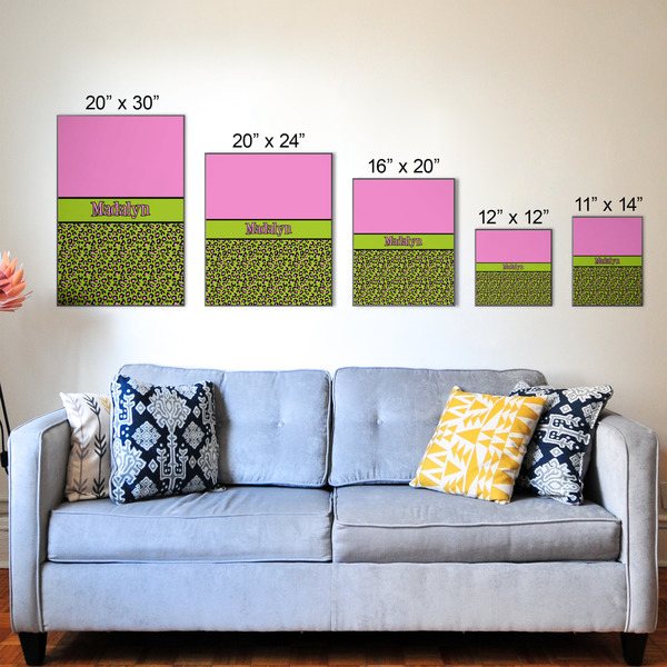 Pink & Lime Green Leopard Wood Prints - Size Comparison
