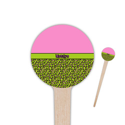 Pink & Lime Green Leopard 4" Round Wooden Food Picks - Double Sided (Personalized)