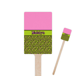 Pink & Lime Green Leopard 6.25" Rectangle Wooden Stir Sticks - Double Sided (Personalized)
