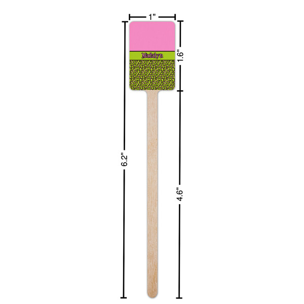 Pink & Lime Green Leopard Wooden 6.25" Stir Stick - Rectangular - Dimensions