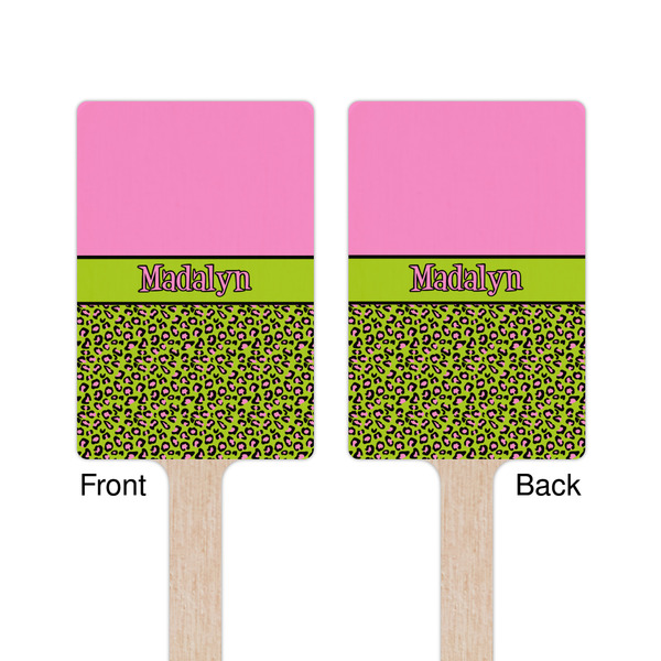 Pink & Lime Green Leopard Wooden 6.25" Stir Stick - Rectangular - Double Sided - Front & Back