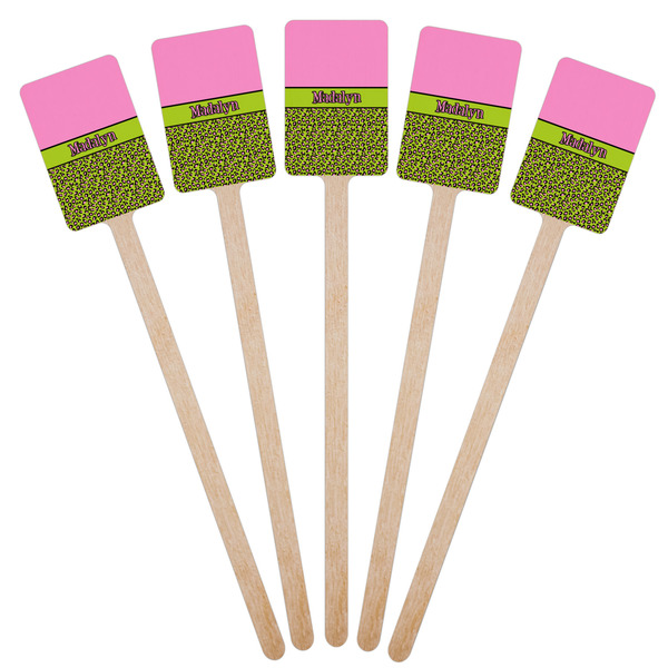 Pink & Lime Green Leopard Wooden 6.25" Stir Stick - Rectangular - Fan View