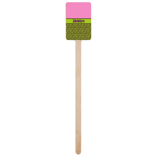 Pink & Lime Green Leopard Wooden 6.25" Stir Stick - Rectangular - Single Stick