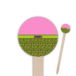 Pink & Lime Green Leopard Round Wooden Food Picks (Personalized)
