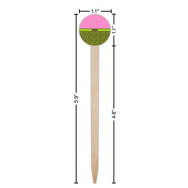 Pink & Lime Green Leopard Wooden 6" Food Pick - Round - Dimensions