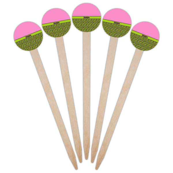 Pink & Lime Green Leopard Wooden 6" Food Pick - Round - Fan View