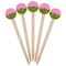 Pink & Lime Green Leopard Wooden 6" Food Pick - Round - Fan View