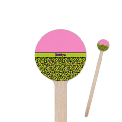 Pink & Lime Green Leopard 6" Round Wooden Stir Sticks - Single Sided (Personalized)