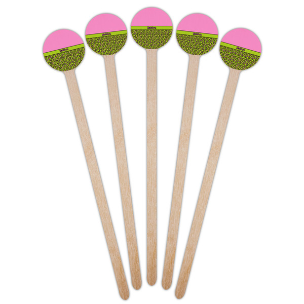 Pink & Lime Green Leopard Wooden 6" Stir Stick - Round - Fan View