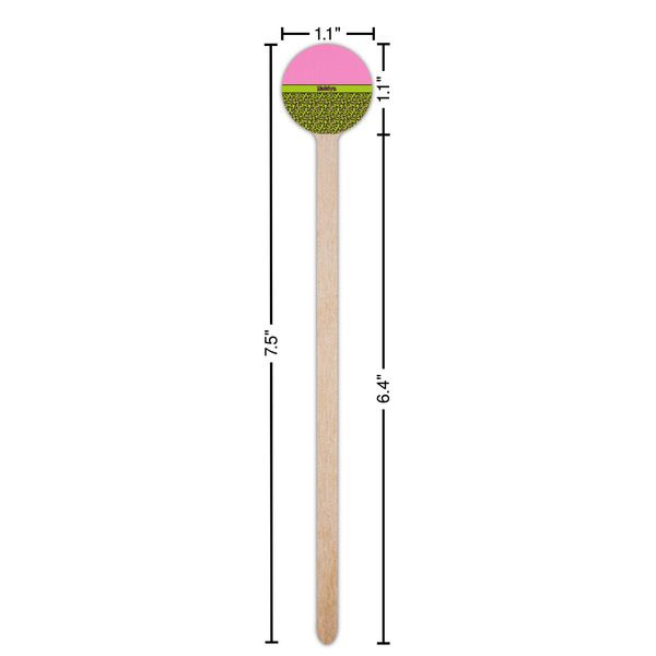 Pink & Lime Green Leopard Wooden 7.5" Stir Stick - Round - Dimensions