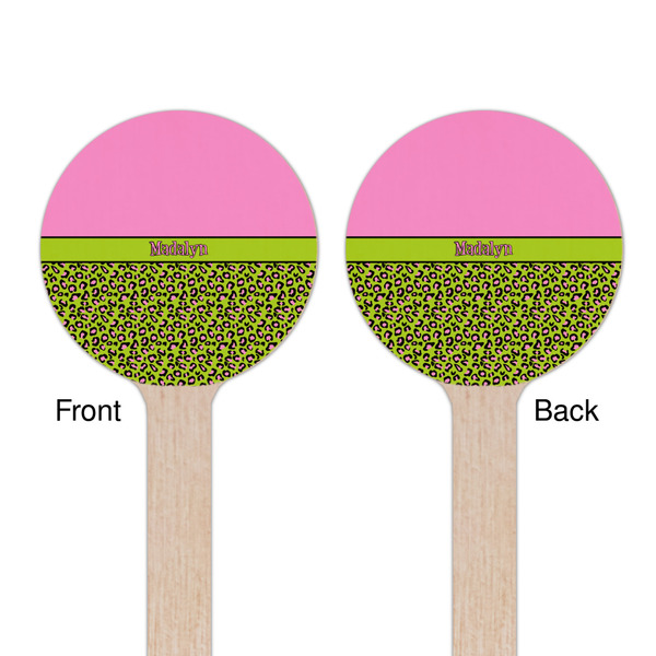 Pink & Lime Green Leopard Wooden 7.5" Stir Stick - Round - Double Sided - Front & Back