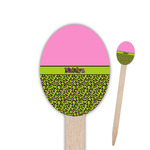 Pink & Lime Green Leopard Oval Wooden Food Picks - Single Sided (Personalized)