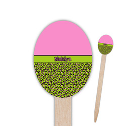 Pink & Lime Green Leopard Oval Wooden Food Picks - Single Sided (Personalized)