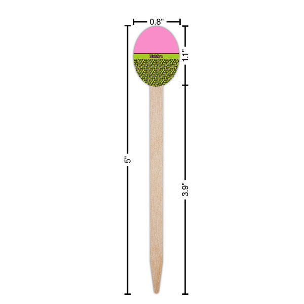 Pink & Lime Green Leopard Wooden Food Pick - Oval - Dimensions