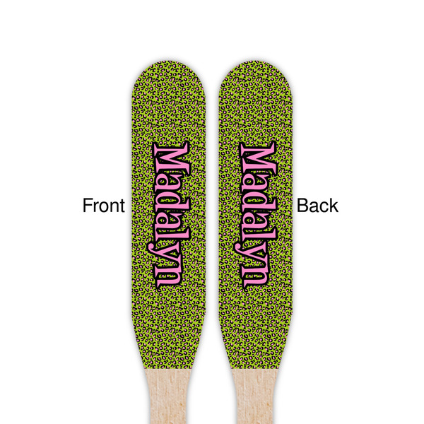 Pink & Lime Green Leopard Wooden Food Pick - Paddle - Double Sided - Front & Back