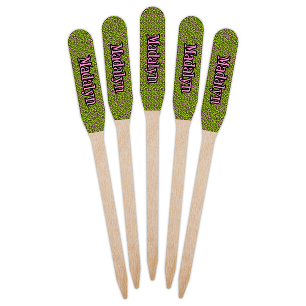 Pink & Lime Green Leopard Wooden Food Pick - Paddle - Fan View