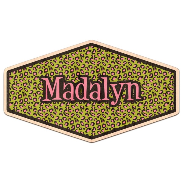 Custom Pink & Lime Green Leopard Genuine Maple or Cherry Wood Sticker (Personalized)