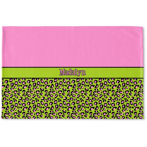 Custom Pink & Lime Green Leopard Woven Mat (Personalized)