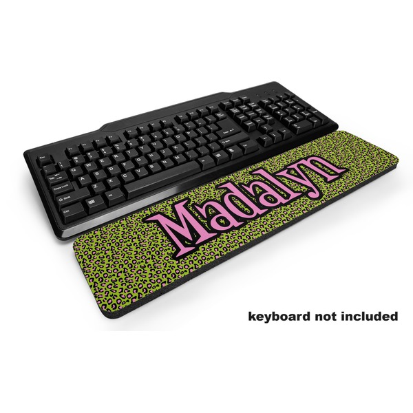 Custom Pink & Lime Green Leopard Keyboard Wrist Rest (Personalized)