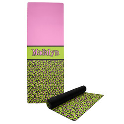 Pink & Lime Green Leopard Yoga Mat w/ Name or Text