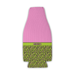 Pink & Lime Green Leopard Zipper Bottle Cooler (Personalized)
