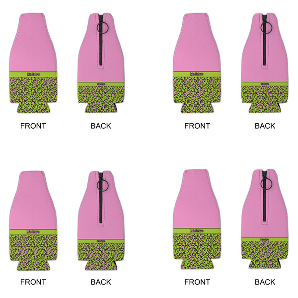 Pink & Lime Green Leopard Zipper Bottle Cooler - Set of 4 - APPROVAL
