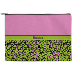 Pink & Lime Green Leopard Zipper Pouch - Large - 12.5"x8.5" (Personalized)