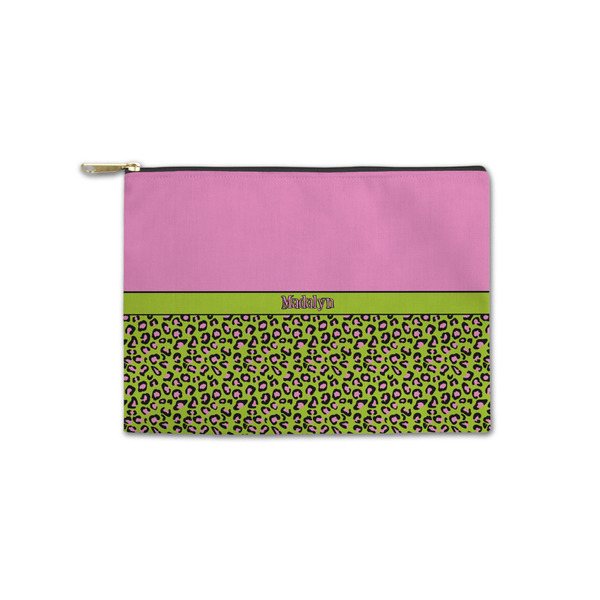 Custom Pink & Lime Green Leopard Zipper Pouch - Small - 8.5"x6" (Personalized)