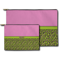 Pink & Lime Green Leopard Zipper Pouch (Personalized)