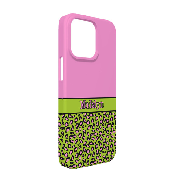 Custom Pink & Lime Green Leopard iPhone Case - Plastic - iPhone 13 (Personalized)