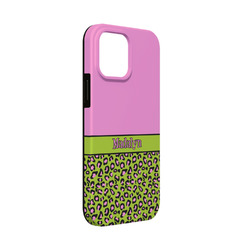 Pink & Lime Green Leopard iPhone Case - Rubber Lined - iPhone 13 Mini (Personalized)