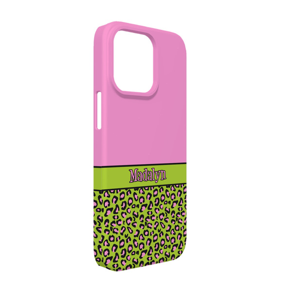 Custom Pink & Lime Green Leopard iPhone Case - Plastic - iPhone 13 Pro (Personalized)