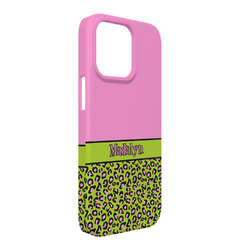Pink & Lime Green Leopard iPhone Case - Plastic - iPhone 13 Pro Max (Personalized)