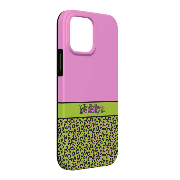 Custom Pink & Lime Green Leopard iPhone Case - Rubber Lined - iPhone 13 Pro Max (Personalized)