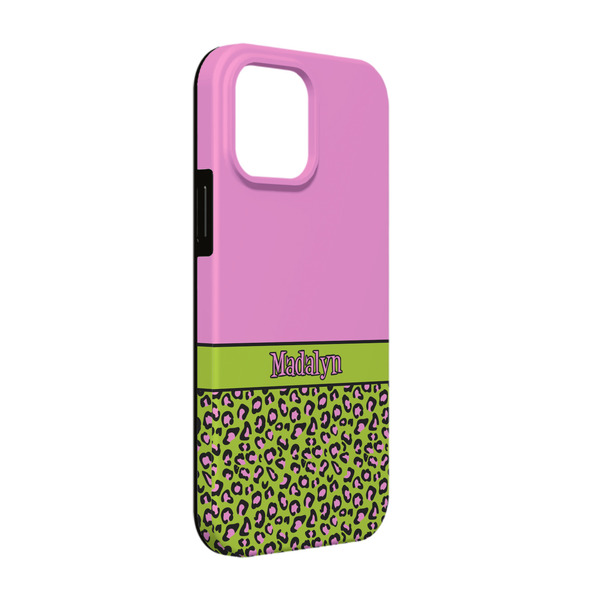 Custom Pink & Lime Green Leopard iPhone Case - Rubber Lined - iPhone 13 Pro (Personalized)