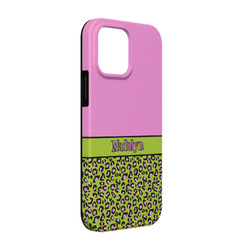 Pink & Lime Green Leopard iPhone Case - Rubber Lined - iPhone 13 (Personalized)