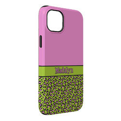Pink & Lime Green Leopard iPhone Case - Rubber Lined - iPhone 14 Plus (Personalized)