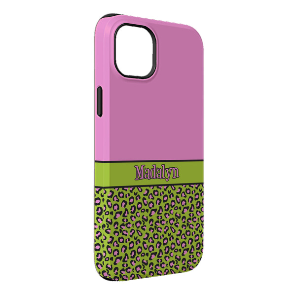 Custom Pink & Lime Green Leopard iPhone Case - Rubber Lined - iPhone 14 Plus (Personalized)