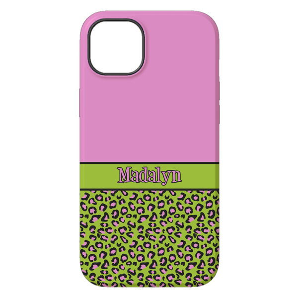 Pink & Lime Green Leopard iPhone 14 Plus Tough Case - Back