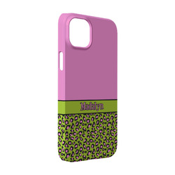 Pink & Lime Green Leopard iPhone Case - Plastic - iPhone 14 Pro (Personalized)