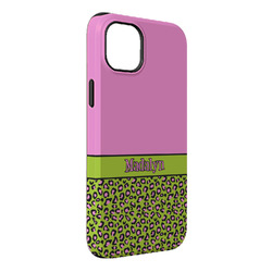 Pink & Lime Green Leopard iPhone Case - Rubber Lined - iPhone 14 Pro Max (Personalized)