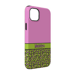 Pink & Lime Green Leopard iPhone Case - Rubber Lined - iPhone 14 Pro (Personalized)