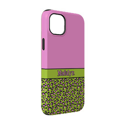 Pink & Lime Green Leopard iPhone Case - Rubber Lined - iPhone 14 (Personalized)