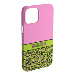 Pink & Lime Green Leopard iPhone Case - Plastic - iPhone 15 Plus (Personalized)