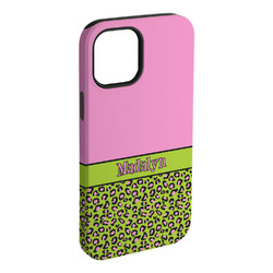 Pink & Lime Green Leopard iPhone Case - Rubber Lined - iPhone 15 Pro Max (Personalized)